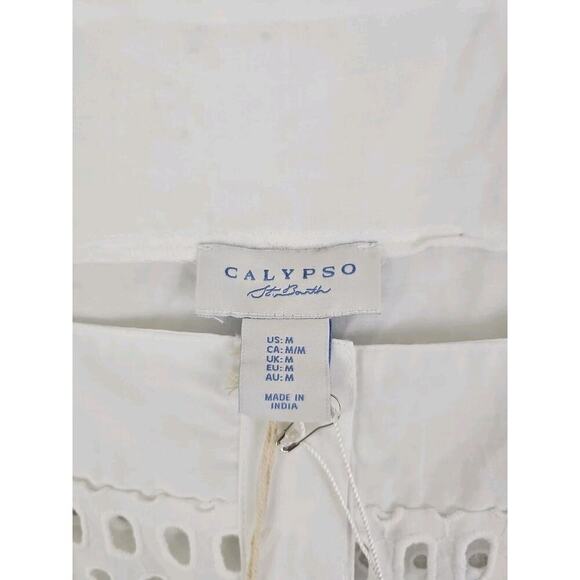 Calypso~Woman Size M~White 100 % Cotton Button-Up Shirt Blouse Shirt Sleeve NWT. - Picture 6 of 15